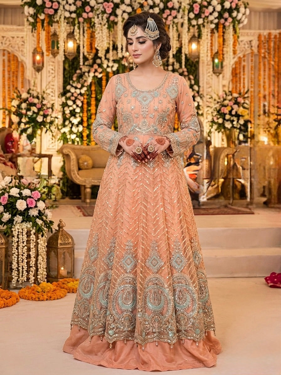 Formal Eid Frock Style Maxi Peach Colour