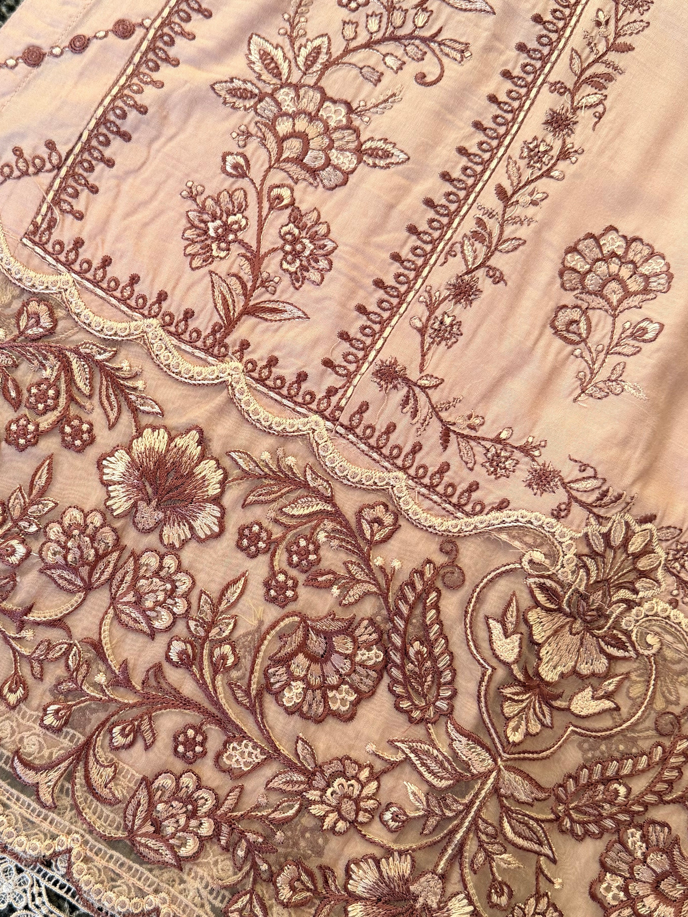 Adan Libas 2 piece Fully Embroided Linen Brown