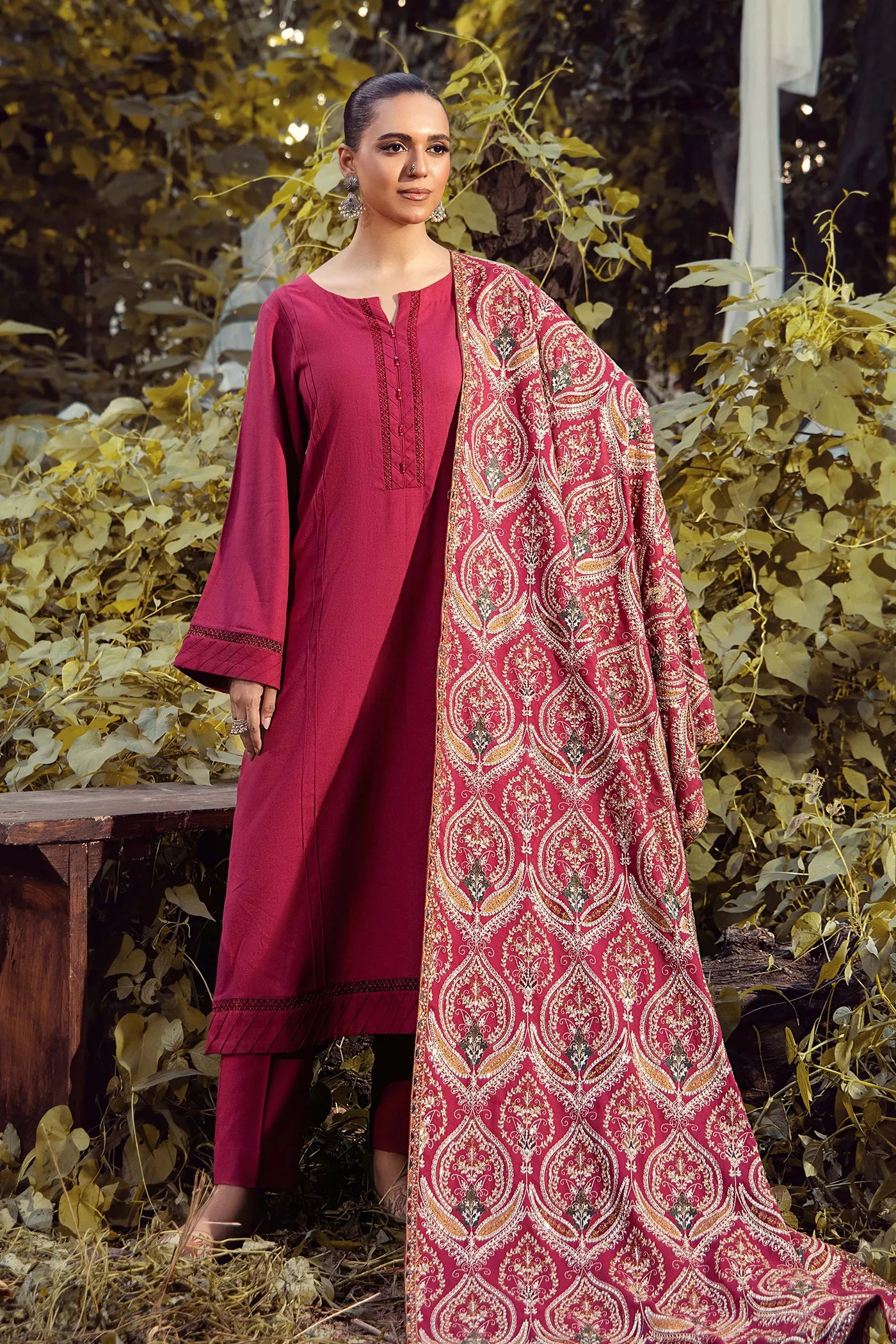 Adan Libas Dhanak 3 piece Dark Pink