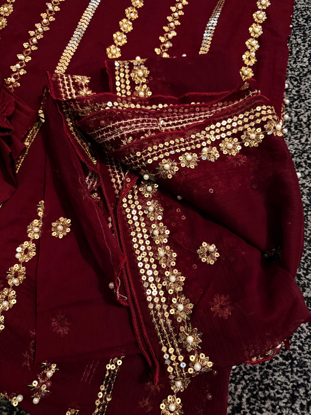 Formal Eid Chiffon 3 piece Maroon