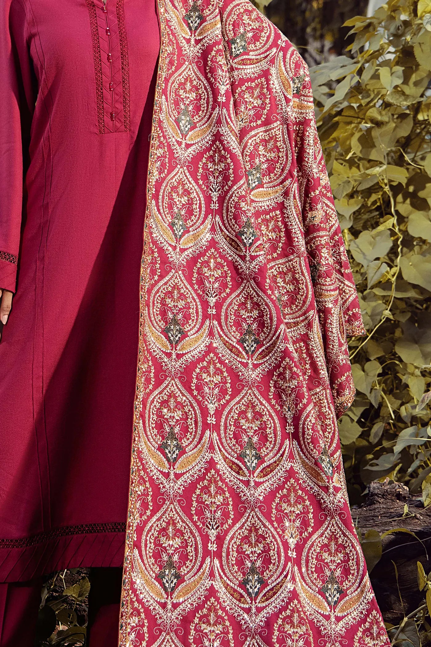 Adan Libas Dhanak 3 piece Dark Pink